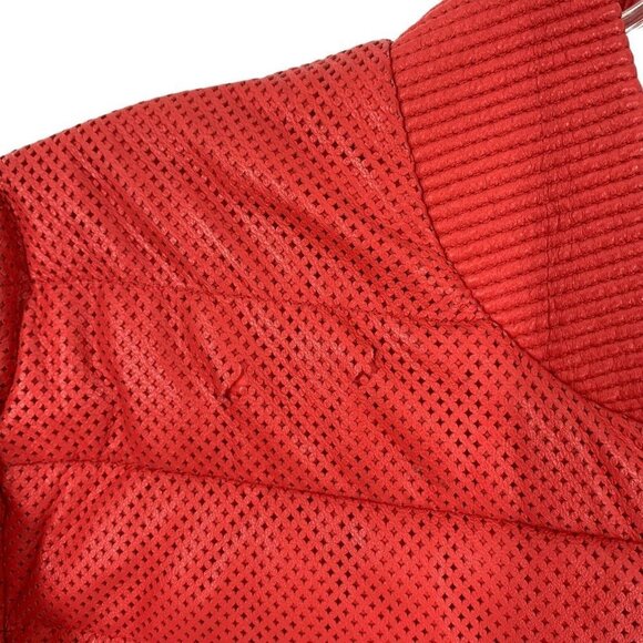 Rare MONCLER Coral Red Perforated Faux Leather Puffer Jacket Size Medium - Picture 4 of 13